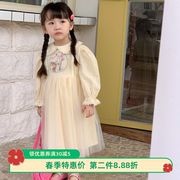 2024春季米白色可爱女，宝连衣裙韩国女童娃娃领长袖公主裙