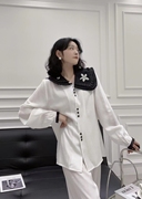 韩版法式睡衣女性感翻领春秋气质优雅简约宫廷蕾丝睡衣套装