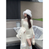 FairyJiang冬季白色网纱拼接针织连衣裙女修身显身材洋气打底裙子