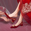 百逸婚鞋新娘鞋秀禾婚纱两穿2023年中式红色尖头高跟鞋女孕妇