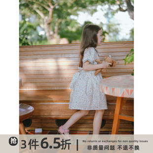 史豌豆(史豌豆)女童可爱小翻领收腰复古短袖连衣裙，2023夏季儿童公主裙