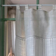 亚麻条纹米白色拼接窗帘现代北欧法式卧室客厅美式落地亚麻定制帘