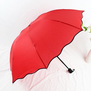 韩版淑女三折红伞荷叶边拱形伞阿波萝折叠蘑菇伞公主伞可爱晴雨伞