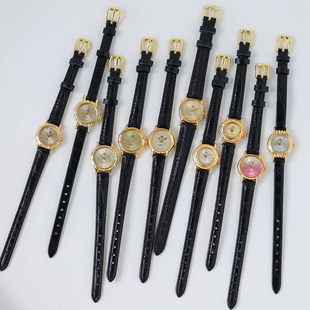 vintage上海产复古镀金小表黑色真皮表带手动机械考试计时90年代