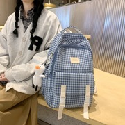 网红小清新格子学生双肩女包大容量休闲背包电脑韩版甜美旅行包袋