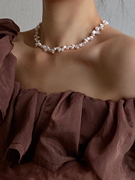 天然巴洛克淡水异形珍珠项链锁骨链 不规则花瓣 少女简约个性