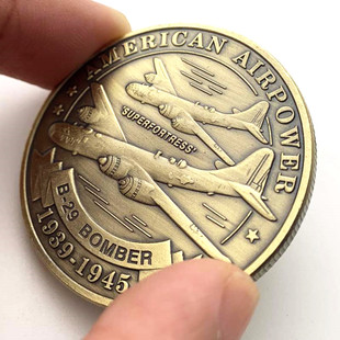 美国B29轰炸机战斗机飞机镀青古铜硬币 空军截击机金币纪念币
