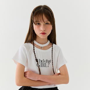 女童字母项链短袖t恤lilas韩国南大门童装，2024夏款中大童上衣022