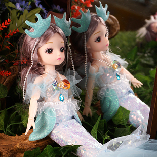 可爱美人鱼公主婚纱洋娃娃，女孩玩具发光会唱歌六一儿童节生日礼物