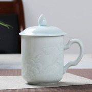 景德镇茶杯陶瓷带盖水杯 雕刻影青办公杯老板杯个人杯子 多款可选