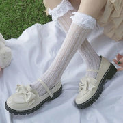 中筒袜心形lolita蕾丝花边小腿袜子薄款镂空网袜女jk打底堆堆袜