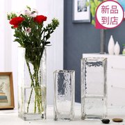 轻奢冷纹描金边方形玻璃，花瓶大号透明插花水培富贵竹水养百合玫瑰