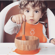亏本 美国 avanchy婴儿竹碗勺套装宝宝辅食碗吸盘儿童餐盘