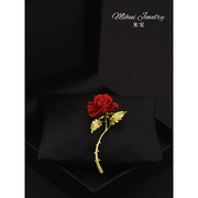 法式浪漫红玫瑰胸针女唯美花朵精致小众，别针外套衣服搭配饰品礼物