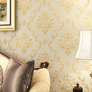 高档黄色3D立体浮雕欧式奢华大气墙纸卧室床头客厅电视背景墙壁纸