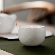 成艺隐雕蝶恋曼德密瓷手工茶杯套装家用陶瓷主人杯品茗杯德化白瓷