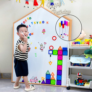 儿童画板磁力双面涂鸦宝宝带磁性写字板，中国产韩式画板支架式壁挂，落地木质边框家用黑板幼儿绘画板涂色白板