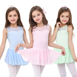 儿童纯棉舞蹈服夏季女童练功服幼儿考级，服蕾丝雪纺芭蕾舞裙1366