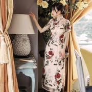 夏中长款法式蕾丝礼服，裙年轻款少女，改良刺绣旗袍中国风连衣裙