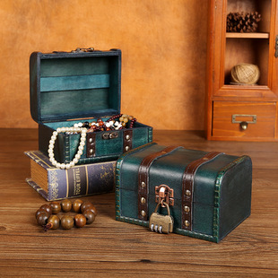 复古收纳木盒珠项链耳环，首饰盒子木质个性，收藏盒道具包装盒