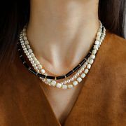 缠绕多层黑玛瑙贝壳珍珠，项链女优雅气质，珍珠小众设计感项链