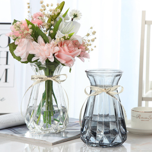欧式创意玻璃花瓶透明彩色水培，绿萝植物百合鲜花插花瓶客厅摆件