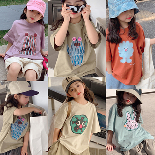 女童短袖t恤童装，2024夏装儿童夏季纯棉，衣服大童洋气时髦上衣