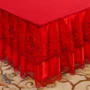 大红色结婚床裙单件2022蕾丝边遮丑喜庆1.5米床罩防滑1.8床套