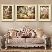 欧式挂画客厅装饰画沙发，背景墙三联画美式乡村壁画，田园画简欧油画