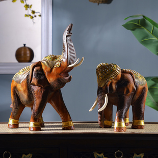 异丽泰国实木木雕大象摆件，一对客厅玄关酒柜，泰式装饰品乔迁