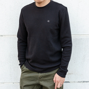 美国Calvin Klein 男CK华夫格圆领长袖T恤衫休闲长Tee厚打底衫