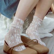 袜子女中筒森系夏薄古风，小花边镂空蕾丝，仙女白色堆堆袜搭配玛丽珍