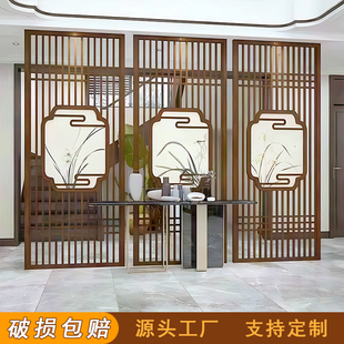 中式花格客厅隔断入户镂空玄关东阳木雕花屏风柜，仿古实木质门窗户
