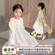 女童春装连衣裙2024儿童韩版花边领公主，裙女宝宝春季长袖裙子