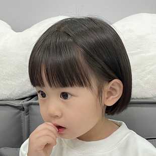 婴儿发型宝宝假发日常短发，自然儿童拍照摄影短直发空气刘海波波头