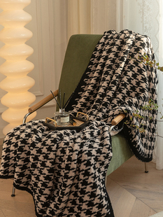 冬季半边绒加厚毯子千鸟格午睡毯单人沙发盖毯空调毯子四季装饰毯