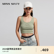 Miss Sixty2024夏季无袖T恤女U型领修身显瘦字母印花内搭外穿