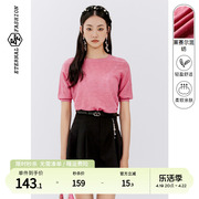 ef2023秋季粉色花卉圆领套头，针织衫时尚减龄高级感气质上衣女