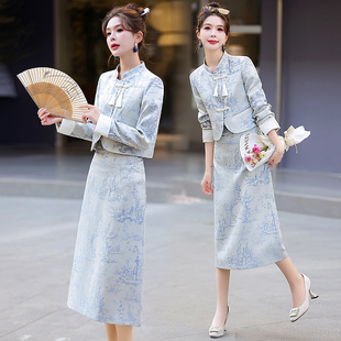 新中式改良旗袍套装裙女2024春装时髦气质洋气国风裙子两件套