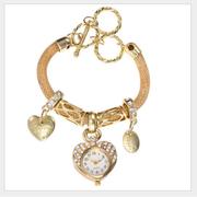 女士手链手表ins时尚，镶钻金色桃心装饰气质手表女学生石英合金表