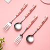 日式粉色卡比陶瓷不锈钢叉子勺子筷子便携套装可爱少女心餐叉饭勺