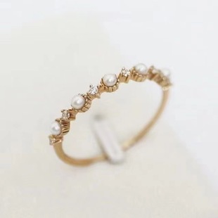本命年纤细珍珠珍珠镶嵌钻石戒指轻奢可爱甜美时尚，款高颜值礼物