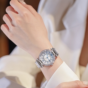 dom腕表时尚轻奢满钻钢带，石英防水女士手表g-1567d-7mf