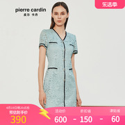 皮尔卡丹女装夏季绿色短袖镂空一步裙连衣裙P0200DS15G0