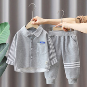 春季洋气衬衫两件套开衫，网红套装韩版分体，婴儿衣服男宝宝外出服春