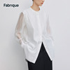 Fabrique 圆领拼接长袖衬衫2023年秋季简约雪纺衫白衬衫女