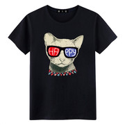 夏季男士短袖T恤男帅酷潮流潇洒猫霸气有形纯棉圆领透气个性大码