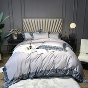高端简约80支埃及长绒棉四件套轻奢风纯色数码印花床单被套床品
