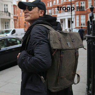 Troop英国复古双肩包欧美潮旅行个性背包男士卷盖休闲帆布书包