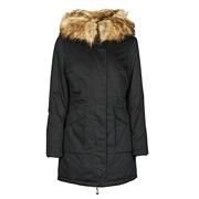 bettylondon女士中长款保暖大衣，连帽毛领棉服，冬季黑色2024